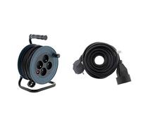 Zenitech - Enrouleur Ménager 4 Prises 2P+T 15 m avec Coupe-Circuit + Prolongateur 16A 2P+T 5 m - Câbles HO5VV-F - Branchement Domestique Sécurisé - Gris et Noir