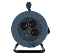 Zenitech Enrouleur multiprise 3 prises secteur 16A + 1 prise USB-A + USB-C - Coupe circuit - Câble de 12 m - Noir / Gris