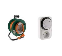 Zenitech - Enrouleur sans Prise 2x1,5mm² - 25m avec Pied Métal et Coupe-Circuit Vert Orange + Otio Programmateur Journalier Mécanique 3500W avec Voyant