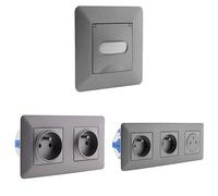 Zenitech - Interrupteur Automatique Compatible LED + Doubles prises 2P+T 16A livrée avec boîte d'encastrement + Triple Prise affleurante 2P+T 16A livrée avec boîte d'encastrement - Titanium - Artezo