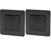 Zenitech Interrupteur Complet va et Vient Double 10A - métal Noir brossé - Kouro (Lot de 2)