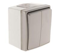 Zenitech - Interrupteur Va-et-Vient Double Étanche IP55 - Bornes Automatiques pour Installation Simple et Rapide - Idéal pour Extérieurs - Gris - Etanche IP55