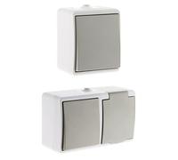 Zenitech - Interrupteur va-et-Vient + Interrupteur va et Vient et Prise 2P+T - étanches IP54 - Gris Clair