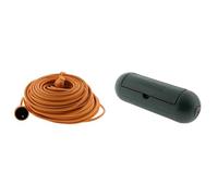 Zenitech - Kit Prolongateur Jardin 16A HO5VV-F 3G1,5 mm2 2P+T 45 m Orange + Boîtier de Protection IP54 Vert - Coffret Complet pour L'Extérieur et L'Arrosage