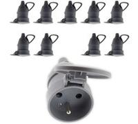 - Lot de 10 fiches femelles à clapet -16A 2P+T - Gris