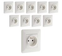 Lot de 10 prises précâblées 2P+T 16A - blanc - Zenitech