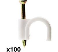 Zenitech - Lot de 100 Crochets de Fixation Ø10mm - pour Câbles, Gaines et Fils Méplats - Plastique Haute Qualité - Fixation Rapide avec Clou Béton - Certifié CE - Blanc