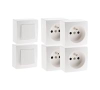 Zenitech Lot de 2 interrupteurs va et Vient + 4 Prises 16A en saillie - Blanc - Presto