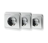 Zenitech, Lot de 3 Prises Encastrées Schuko 16A, Gris, Modèle Antaria, Installation Discrète et Sécurisée, Compatible Appareils Haute Consommation, Disponible en Blanc, Beige, Gris, Finition Soignée
