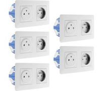 - Lot de 5 doubles prises 2P+T 16A livrée avec boîte d'encastrement blanche