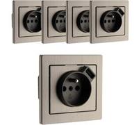 Zenitech - Lot de 5 prises 2P+T + USB encastrable Inox Art'Flat