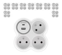 Zenitech - Lot de 5 prises 3x16A + 2 ports USB A/C - Blanc et Gris - Bolea G