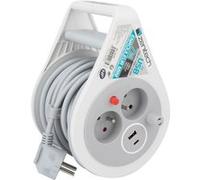 Mini enrouleur 2 prises 2P+T + 2 USB - 7m - Gris - Zenitech
