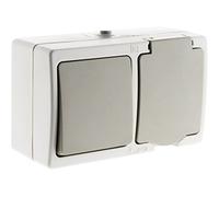 Zenitech Mixte morizontal : va et Vient + Prise 2P+T 16A - Gris Clair IP54 - Akya