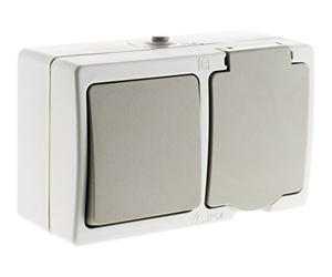 Zenitech Mixte morizontal : va et Vient + Prise 2P+T 16A - Gris Clair IP54 - Akya