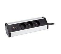 Zenitech, Multiprise d'Angle 3 Prises 2P+T 16A + 2 Ports USB 2.4A avec Support Tablette, Aluminium, Blanc/Noir, 60x60x157mm, 3500W 230V, Câble 1.5m HO5VV-F, 3G1.5mm², Fixation Vis/Adhésif