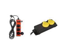 Zenitech - Multiprise Étanche IP44 3 Prises 16A avec USB + Barre Multiprise IP44 5 Prises 16A - Alimentation Extérieure et Zones Humides - Rouge - Noir et Jaun e - 6 x 10 cm