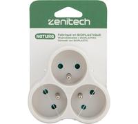 Zenitech Multiprise murale Bloc 3 prises secteur disposées en triangle 16A Natura - Conception Bioplastique - Triplite Blanche