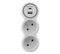 Zenitech Multiprise murale Bloc de 2 prises secteur + 1 prise Chargeur USB-A + 1 USB-C BOLEA - Biplite 16A blanche