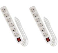 Zenitech - Multiprise Schuko + Interrupteur 6x16A - 1,4m - Blanc (Lot de 2)