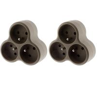 Zenitech - Multiprise Triplite Triangulaire 16A - Taupe (Lot de 2)