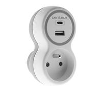 Zenitech Prise Bolea 16A + 2 ports USB A/C Blanc et Gris