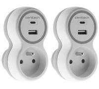 Zenitech - Prise 16A + 2 ports USB A/C - Blanc et Gris - Bolea (Lot de 2)