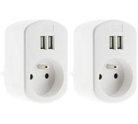 Zenitech, Prise 16A 2P+T avec 2 Ports USB 3,4A - Blanc - Rechargez vos appareils USB tout en utilisant une prise 2P+T - Certifié CE - Idéal pour la maison et le bureau (Lot de 2)