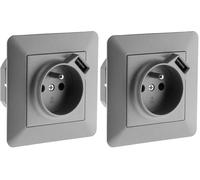 Zenitech - Prise 2P+T 16A avec port USB 2,4A Titanium - Artezo (Lot de 2)