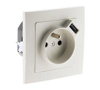 Zenitech - Prise 2P+T 16A encastrable équipée d'une prise USB 2,1A - Blanc