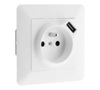 Zenitech - Prise 2P+T 16A équipée d'un port USB 2,4A - Blanc - Artezo