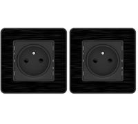 Zenitech Prise 2P+T 16A Simple Complet - métal Noir brossé - Kouro (Lot de 2)