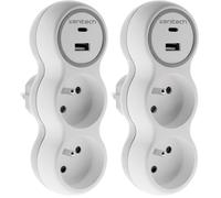 Zenitech - Prise 2x16A + 2 ports USB A/C - Blanc et Gris - Bolea (Lot de 2)