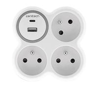 Zenitech - Prise 3x16A + 2 Ports USB A/C - Blanc et Gris - Bolea