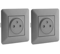 Zenitech - Prise de courant affleurante 2P+T 16A simple Artezo - Titanium (Lot de 2)