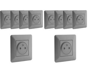 Zenitech - Prise de courant affleurante 2P+T 16A simple Artezo - Titanium (Lot de 2)