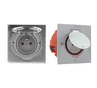 Zenitech - Prise de Sol 16A 2P+T Aluminium Brossé IP55 avec Clapet Aimanté et Boîte d’Encastrement + Prise Étanche IP44 Inox avec Clapet et Boîte à Encastrer