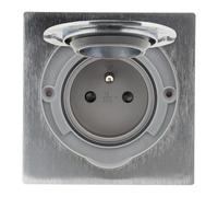 Zenitech - Prise de Sol 16A 2P+T - Aluminium Brossé - IP55, Clapet Aimanté, Câblage Rapide, Fixation Vis, Boîte Encastrement, Joints Étanchéité - Terrasse/Bureau