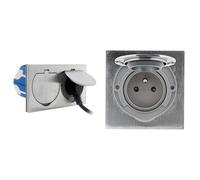 Zenitech - Prise de Sol 16A 2P+T Double - Aluminium Brossé - IP55 - Clapet Aimanté - Câblage Rapide - Fixation Vis - Boîte encastrement - Joints Étanchéité - Terrasse/Bureau