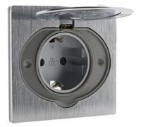 Zenitech - Prise de sol 16A Schuko alu brossé - IP44 + boîte installation G