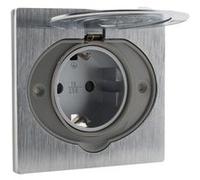 Zenitech, Prise de Sol Schuko 16A IP44 Aluminium Brossé avec Clapet de Protection, Boîte d'Encastrement Multimatériaux Ø67mm, Câblage Automatique, Fixation à Vis, Étanche, 3680W 230V