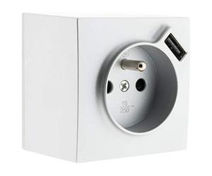 Zenitech - Prise saillie 2P+T + USB 2,4A - Gris