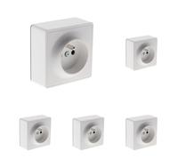 Zenitech - Prise simple 16A en saillie - Blanc - Vulco (Lot de 5)