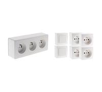 Zenitech - Prise Triple 16A en Saillie Gamme Vulco + Lot de 2 Interrupteurs Va-et-Vient avec 4 Prises 16A en Saillie Gamme Presto - Installation Murale Rapide - Blanc