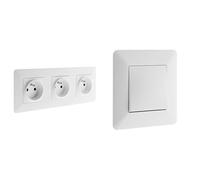 Zenitech - Prise Triple 2P+T 16A encastrable 3680W 230V + Boîte encastrement Batibox pour Cloisons Sèches - 3 Postes - Blanc - Profondeur 40 mm - Diamètre 67 mm