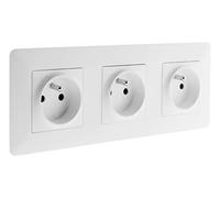 Zenitech - Prise Triple 2P+T 16A Encastrable 3680W / 230V - Compatible Triple Boîte - Design Moderne avec Réglage Millimétrique - Moteur Compact - Support Clipsable et Plaque de Finition - Blanc