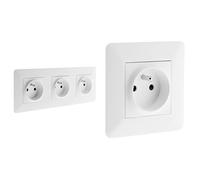 Zenitech - Prise Triple 2P+T 16A encastrable 3680W 230V et Boîte encastrement Batibox pour Cloisons Sèches - 3 Postes - Blanc - Profondeur 40 mm - Diamètre 67 mm