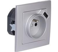 Prise + USB A encastrés + plaque de finition Kalya - Argent - Zenitech