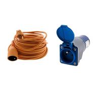 Zenitech - Prolongateur Jardin 16A 2P+T 25 m avec Boîtier de Protection IP54 - Câble HO5VV-F 3G1,5 mm2 - Alimentation Extérieure Sécurisée - Orange et Vert