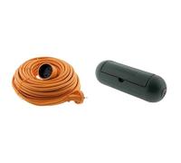 Zenitech - Prolongateur Jardin sans Terre 16A 20 m + Boîtier de Protection IP54 - Câble HO5VV-F 2 x 1,5 mm2 - pour Appareils à Double Isolation - Orange et Vert